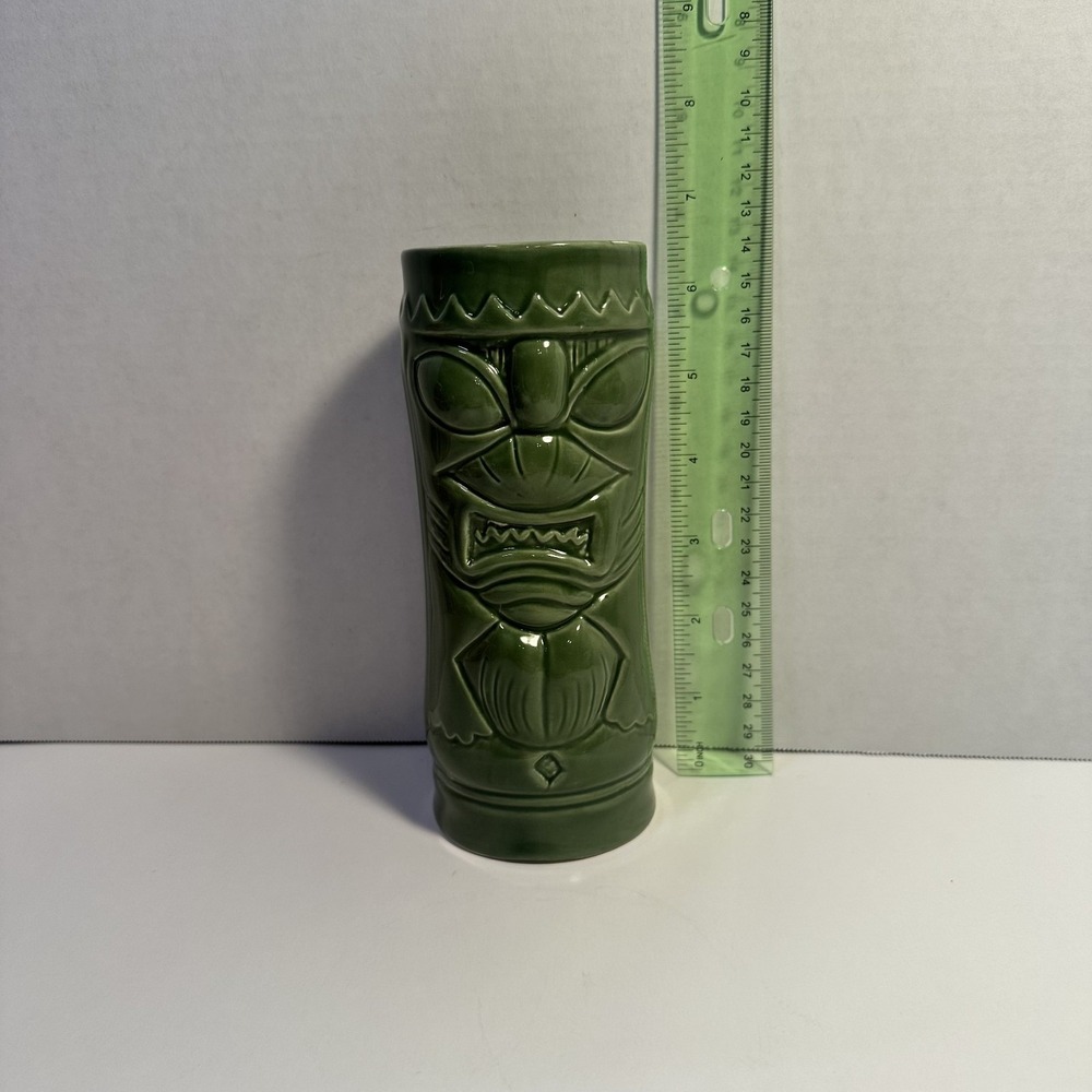 World Market Green Tiki Mug 6.5" Ceramic Hawaiian Tribal Cocktail Barware Cup